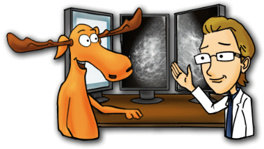 Moose and Doc with a mammogram